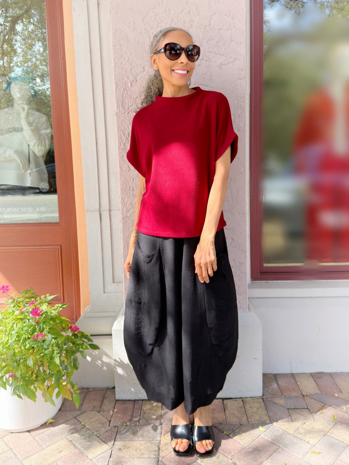 Glam - Mock Neck Pullover Knit Top/ Burgundy