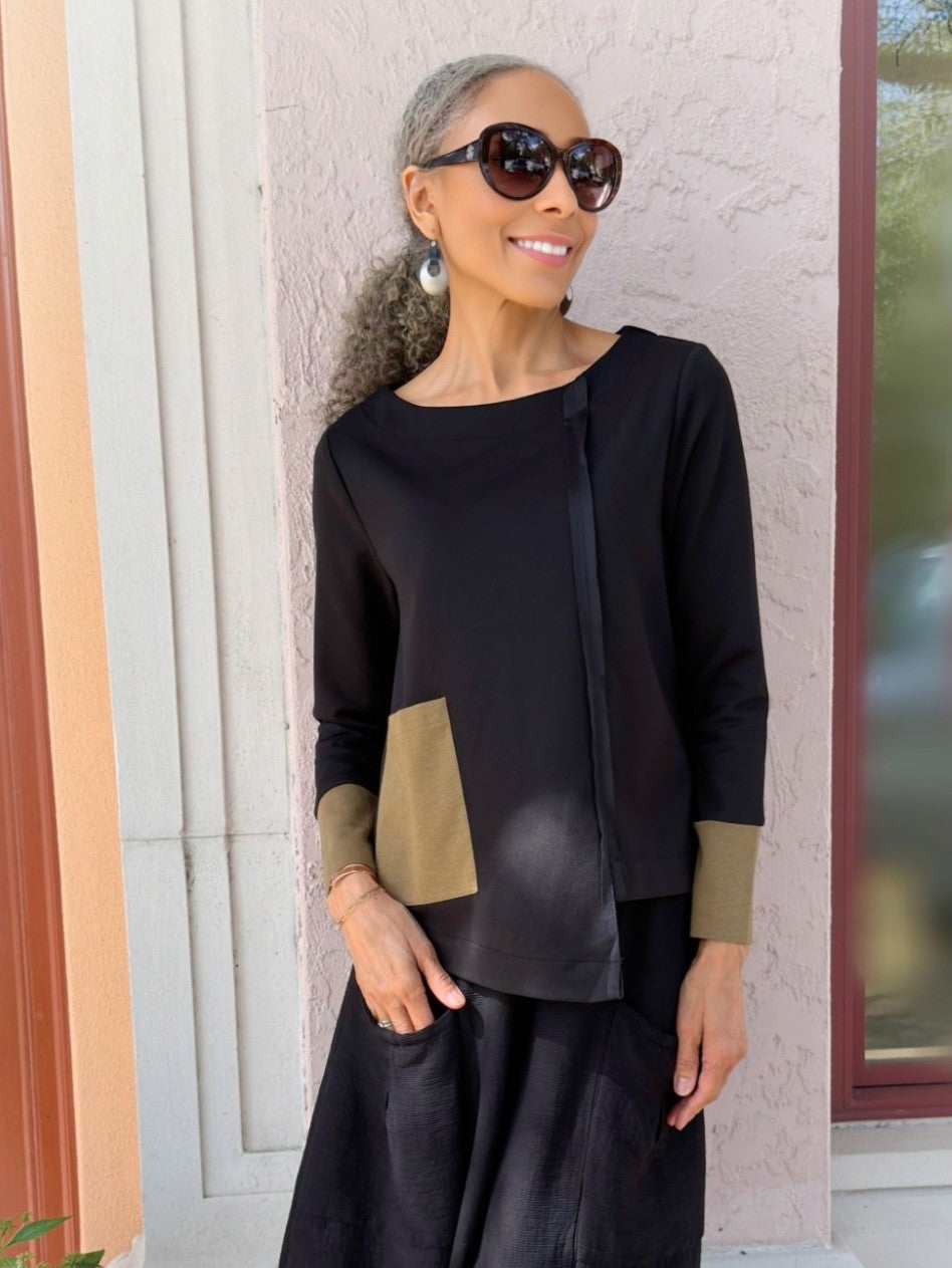 Terra-SJ - Color-Block Asymmetric Hem Top