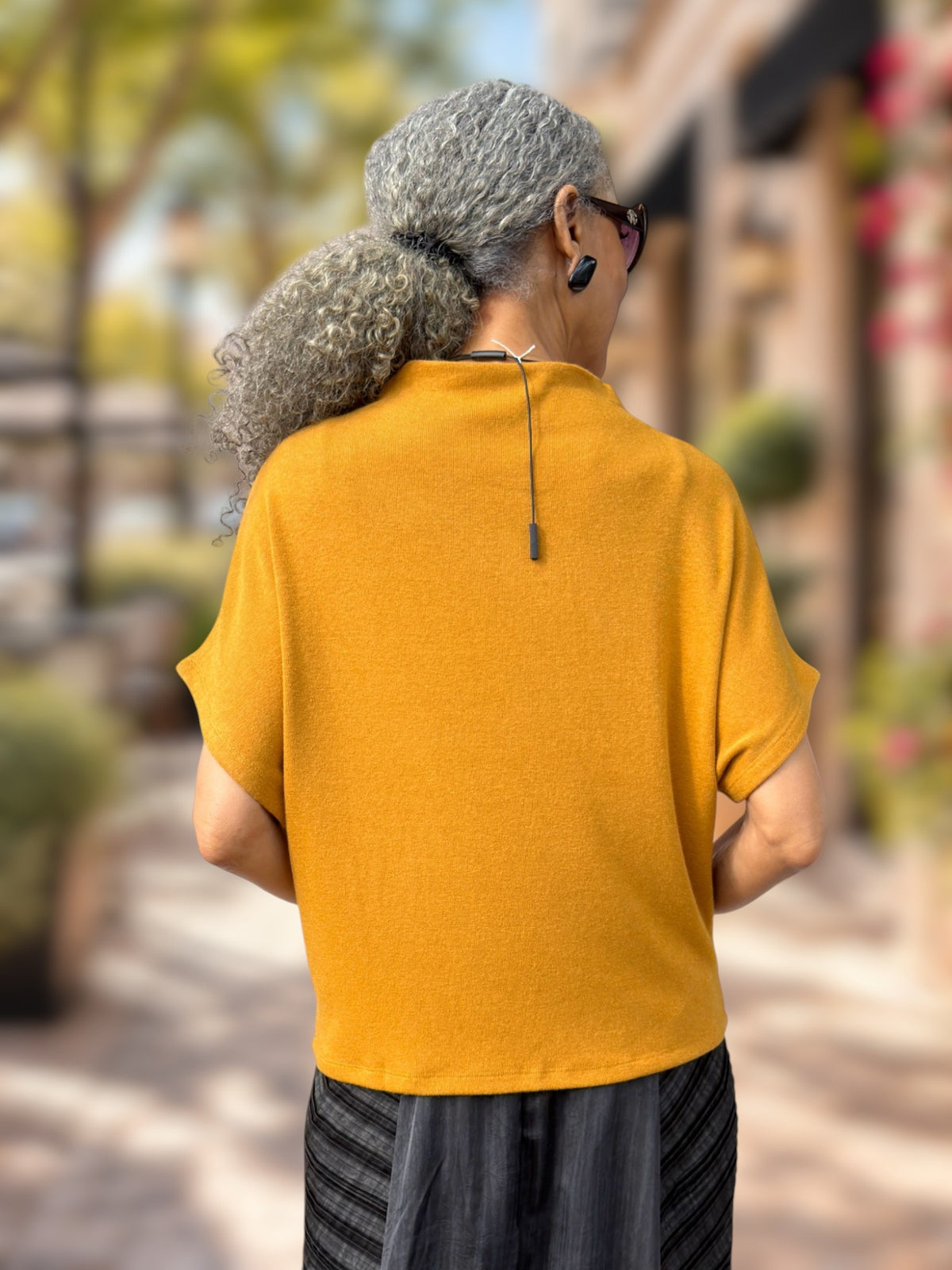 Glam - Mock Neck Pullover Knit Top/Mustard