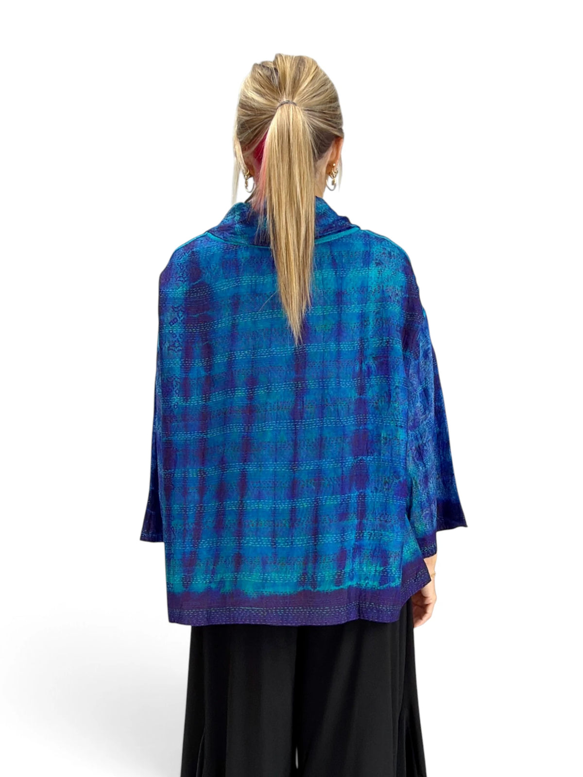 Mieko Mintz- Tie Dye Vintage Silk Kantha Cowl Pullover