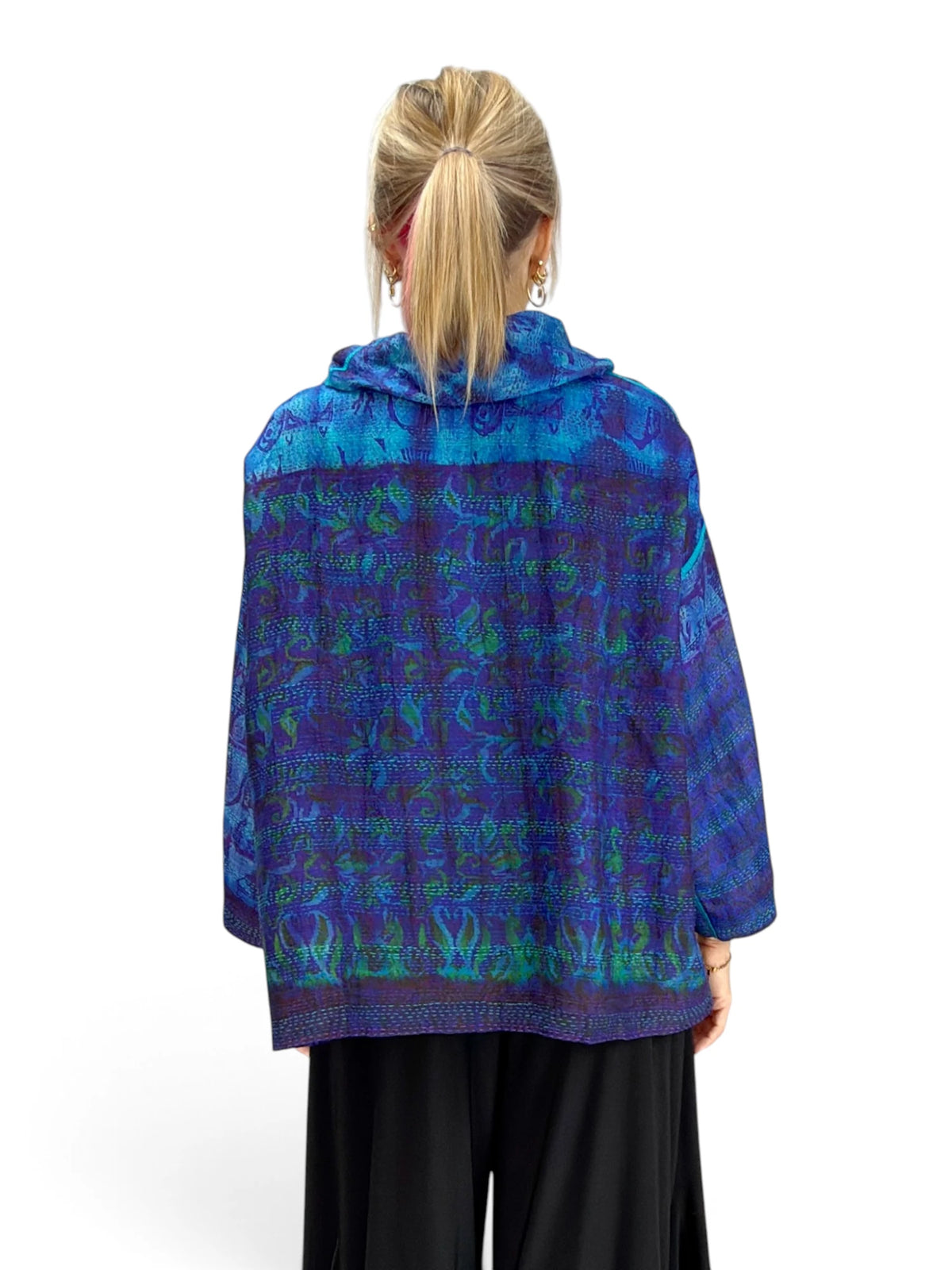Mieko Mintz- Tie Dye Vintage Silk Kantha Cowl Pullover