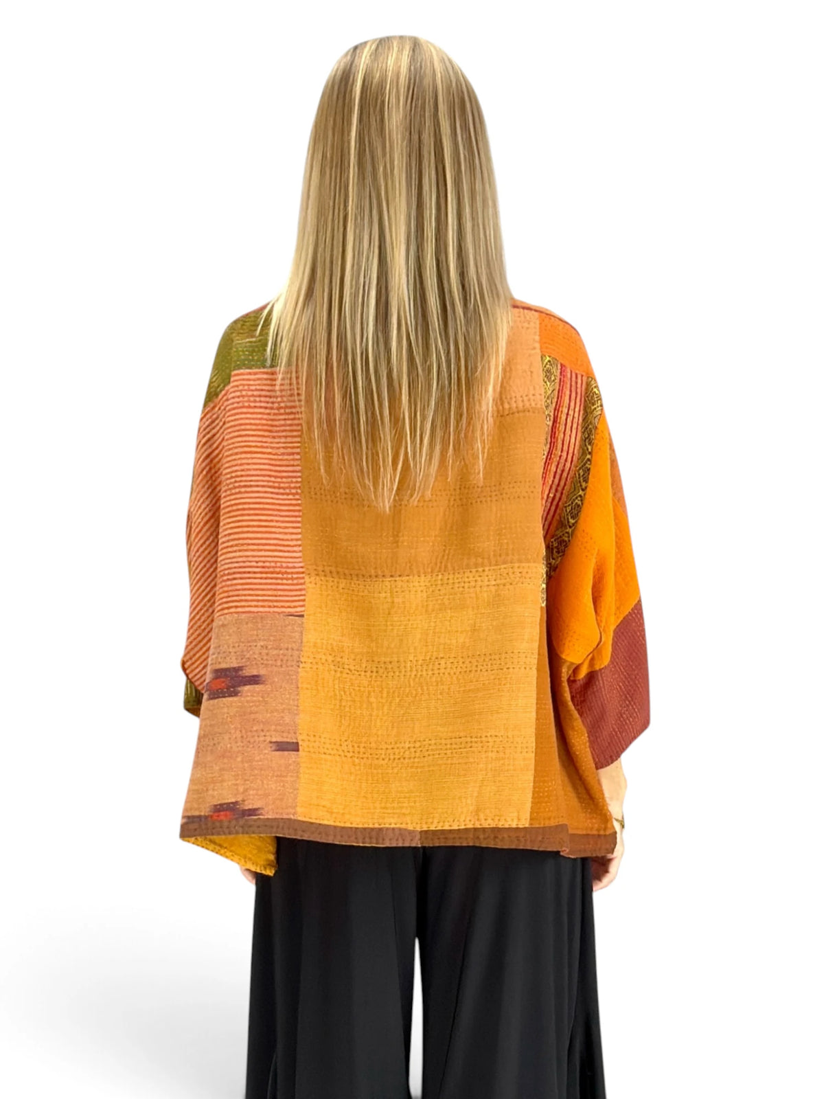 Mieko Mintz-  Brocade Patched Kantha 3/4 SLV. Crop Top Mio