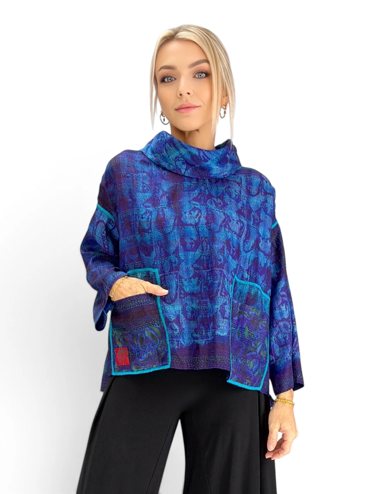 Mieko Mintz- Tie Dye Vintage Silk Kantha Cowl Pullover