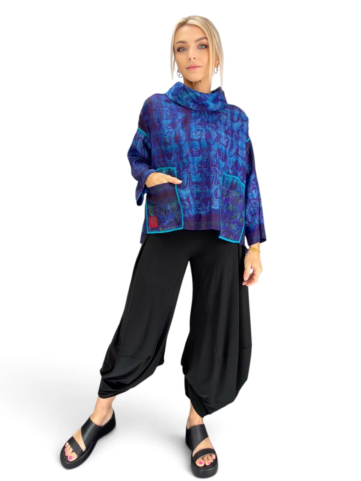 Mieko Mintz- Tie Dye Vintage Silk Kantha Cowl Pullover