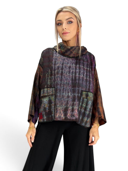 Mieko Mintz- Tie Dye Vintage Silk Kantha Cowl Pullover
