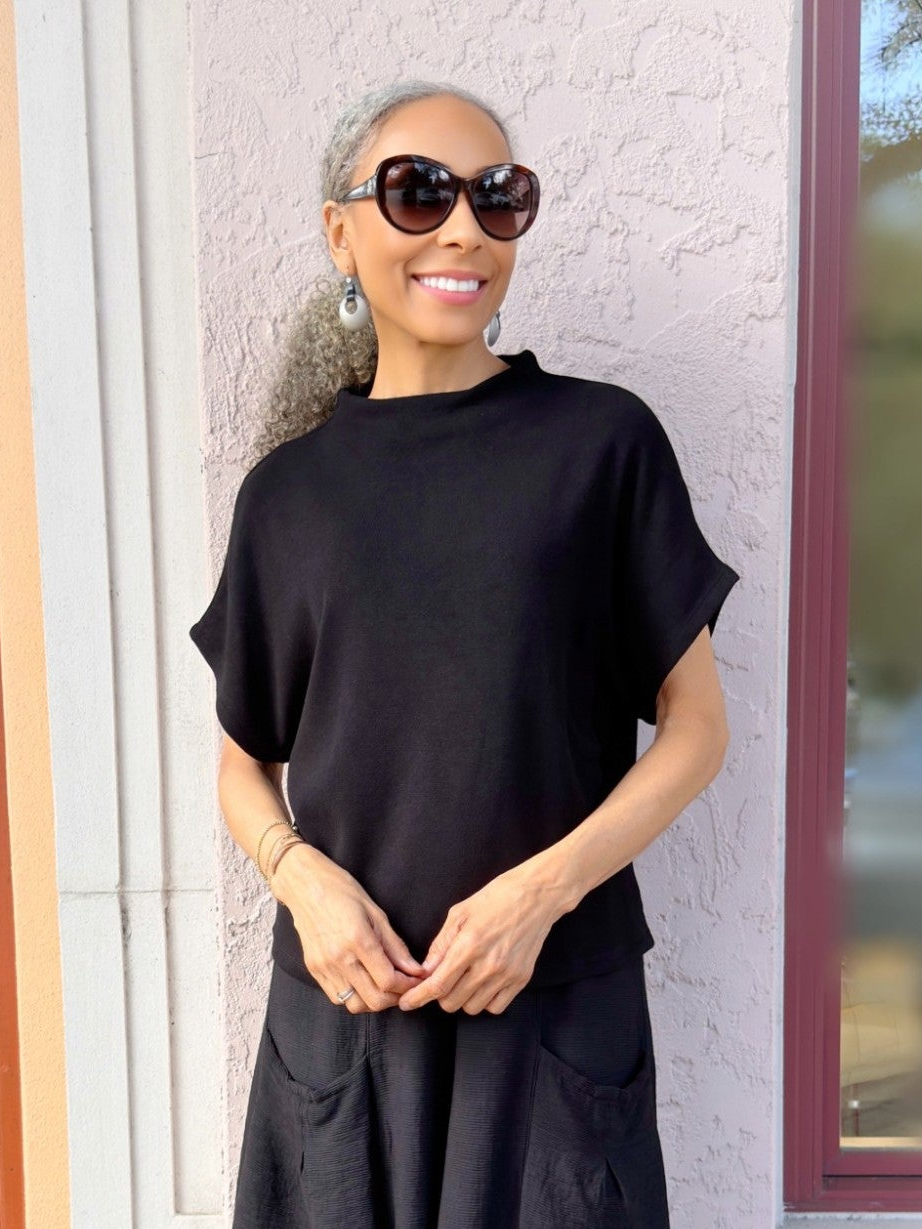 Glam - Mock Neck Pullover Knit Top/ Black