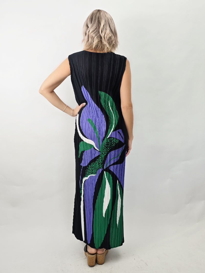 Mia Collection-  Pleated  Dress with multi print