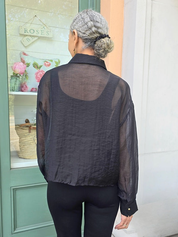 Narenee Designs- Metallic Blue Art Crop Blouse/ Large