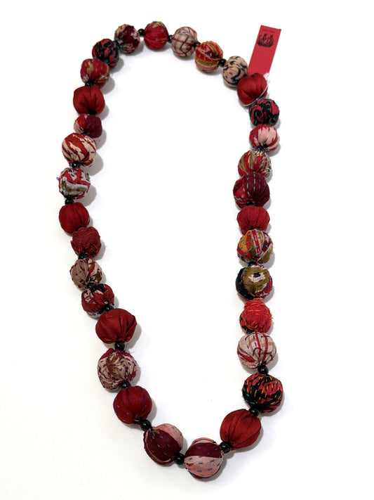 Mieko Mintz- VINTAGE SILK KANTHA SMALL NUTS MEDIUM NECKLACE