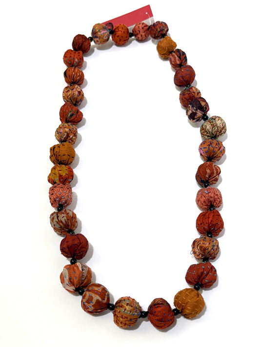 Mieko Mintz- VINTAGE SILK KANTHA SMALL NUTS MEDIUM NECKLACE