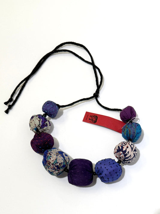 Mieko Mintz- VINTAGE SILK KANTHA NUTS SHORT NECKLACE