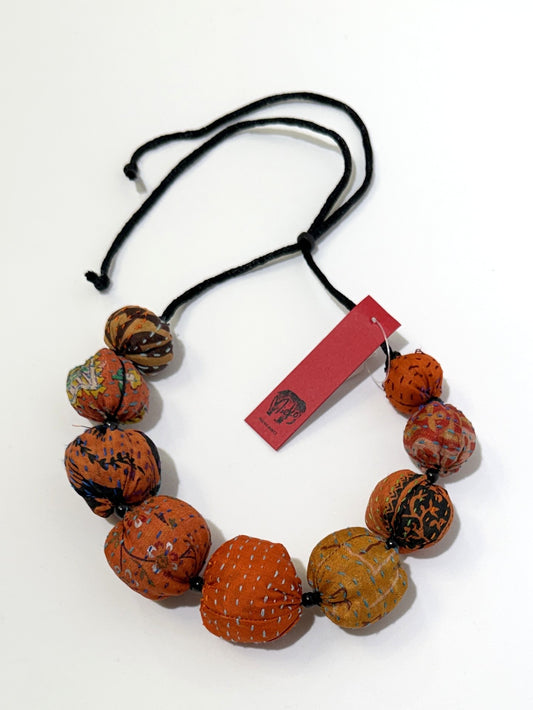 Mieko Mintz- VINTAGE SILK KANTHA NUTS SHORT NECKLACE