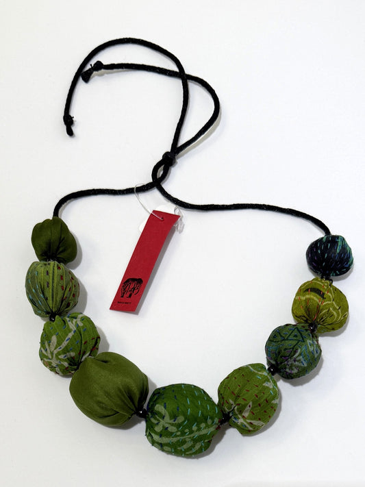 Mieko Mintz- VINTAGE SILK KANTHA NUTS SHORT NECKLACE
