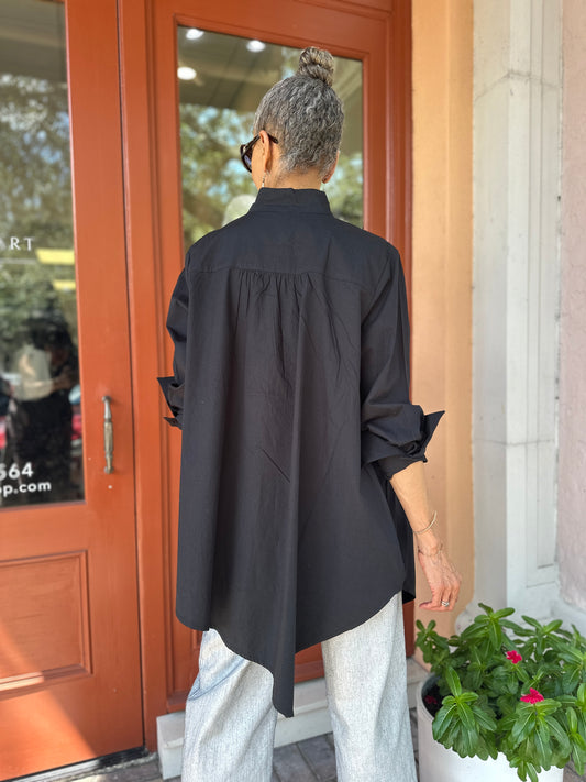 Noen- Asymmetric Gathered Cotton Shirt