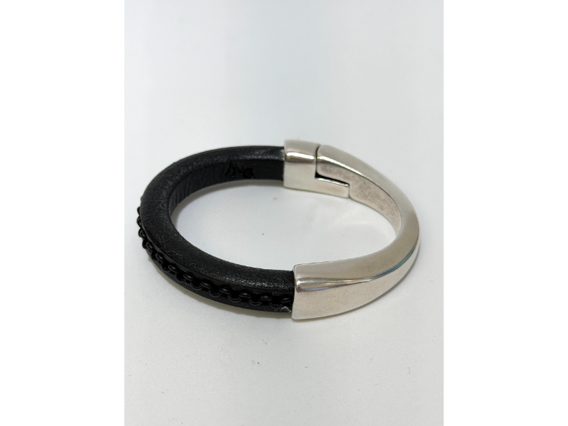 Detroit Wire Wear- Black Chain on Black Leather Arena Bracelet