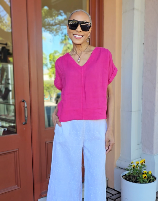 BlueBerry- Linen V-Neck Top