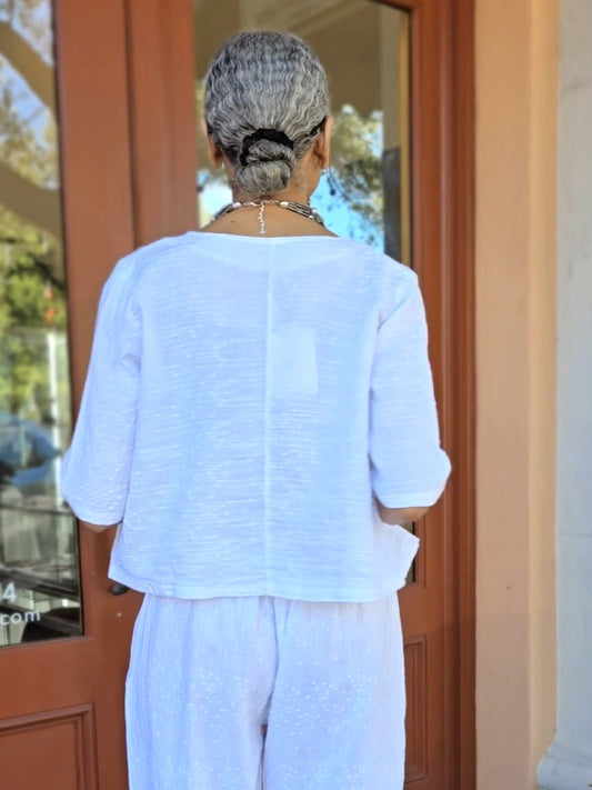 BlueBerry/ Embroidered Linen Cropped Jacket