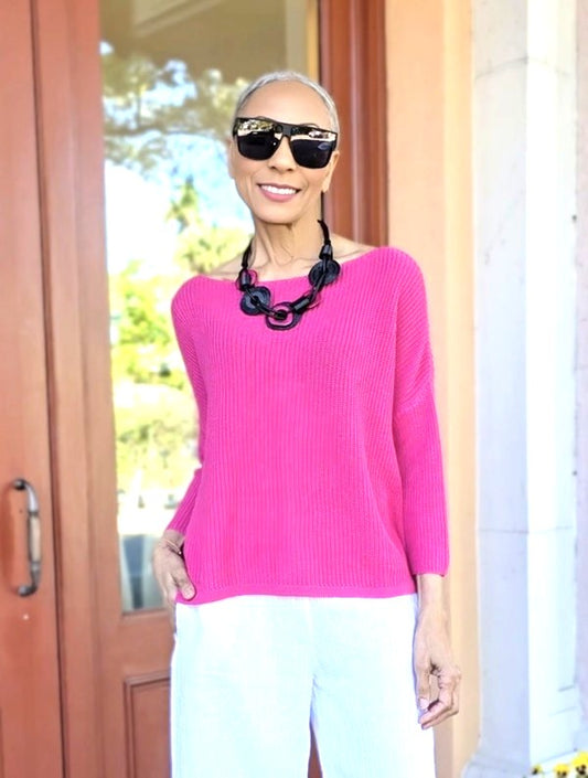 BlueBerry- Open Side Knitted Top/ Fuschia