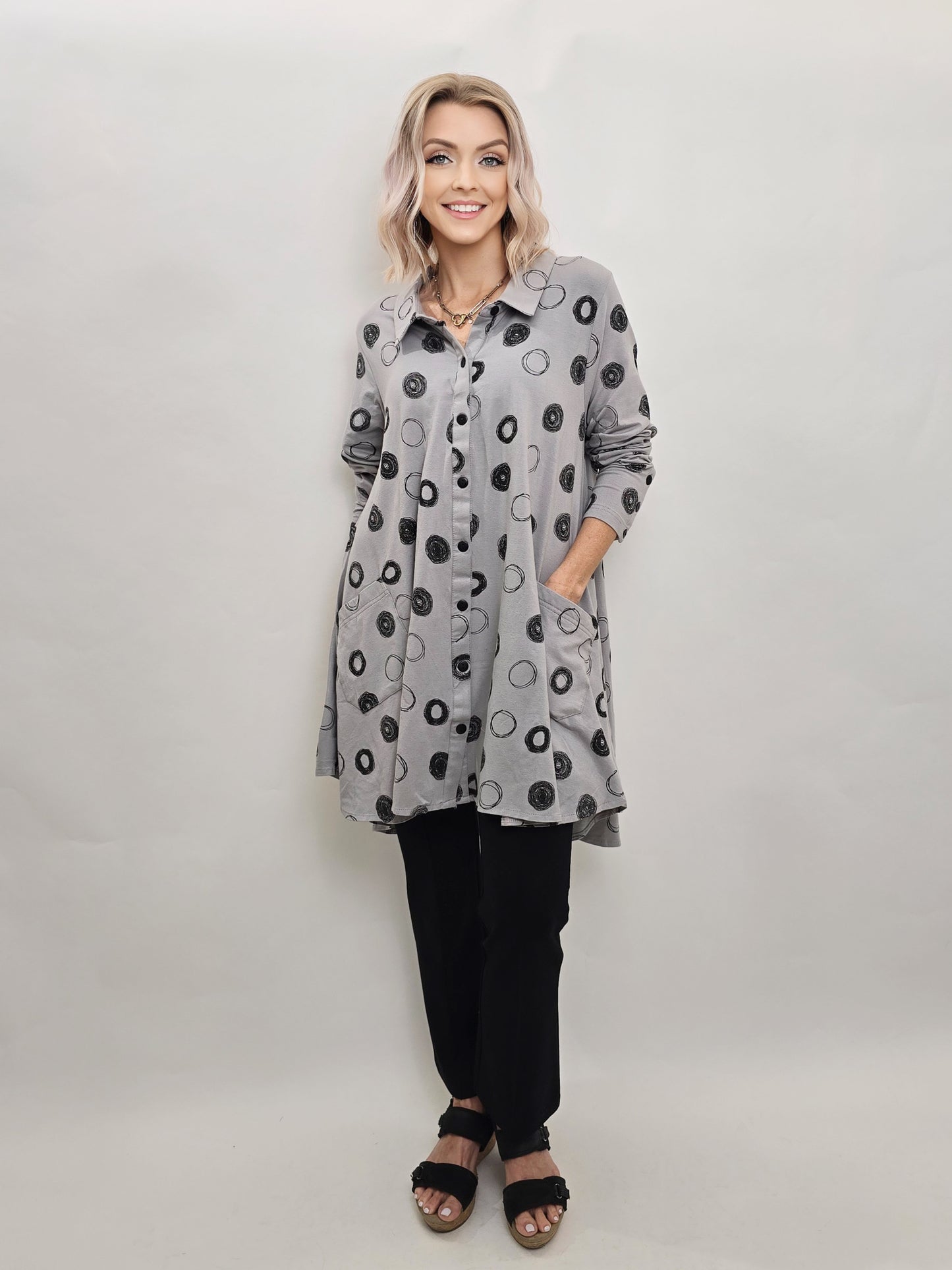 Tulip Clothing - Lauryn in Gray Crazy Circles