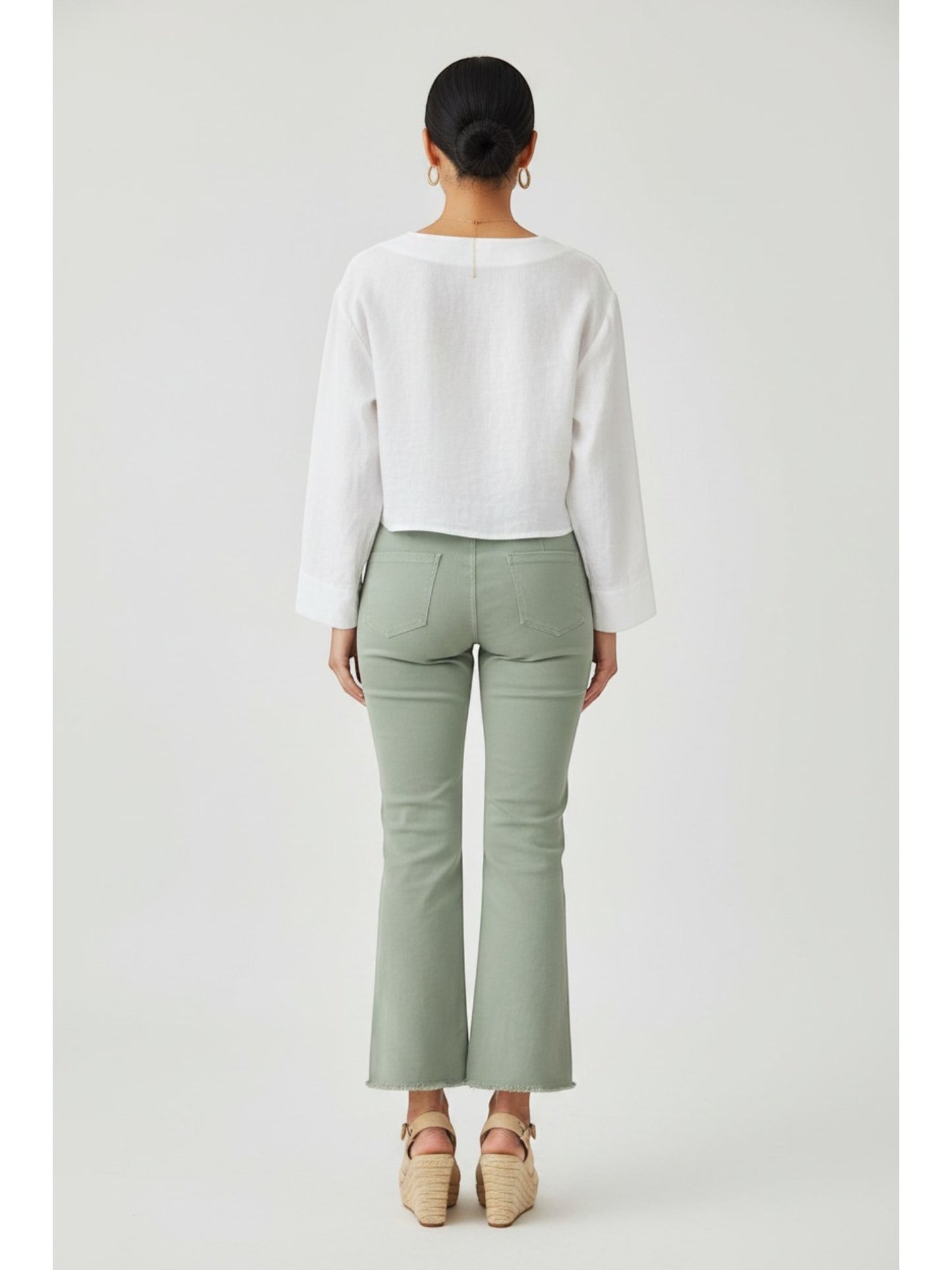 La Miel - Raw Hem Flare Pants/ Dusty Mint
