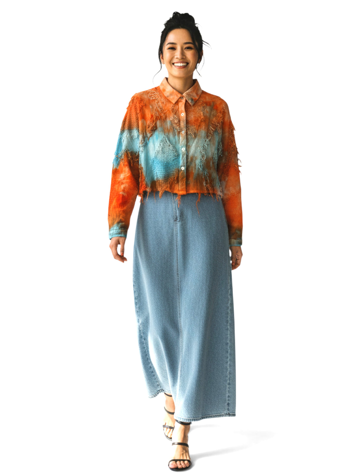 Narenee Designs- Sunset Ice-Dyed Cropped Shirt/Jacket