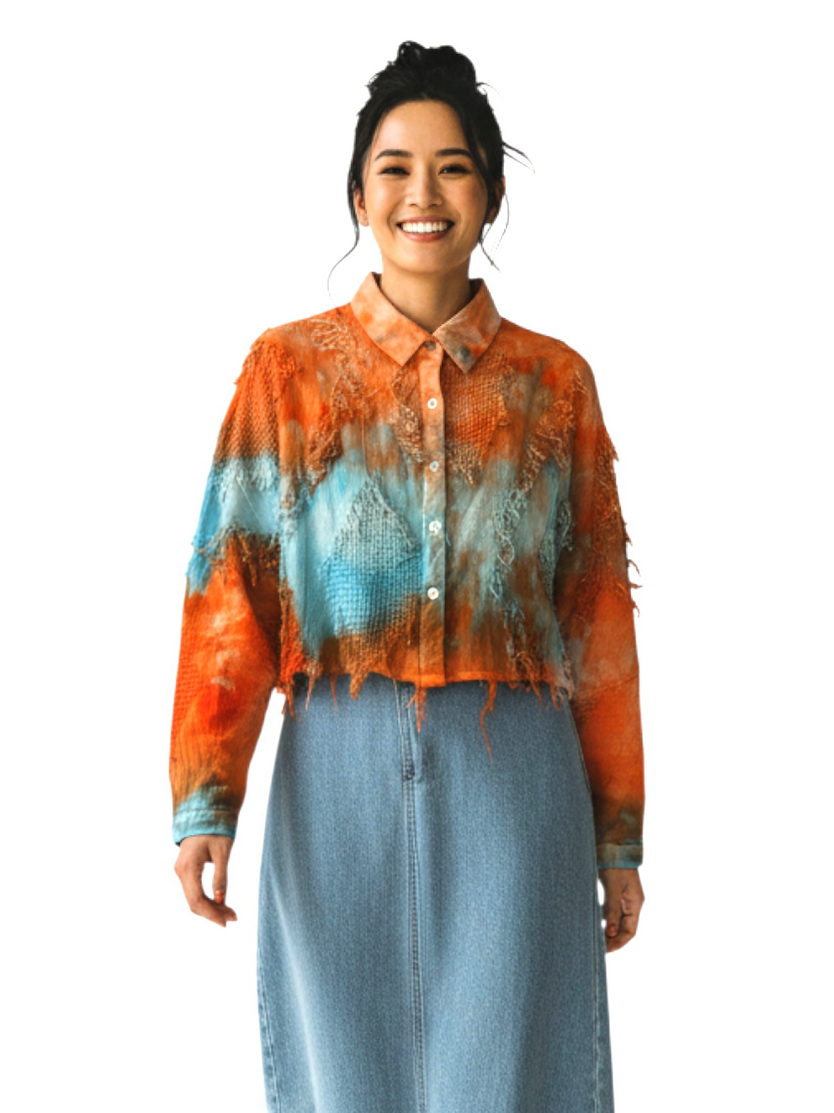 Narenee Designs- Sunset Ice-Dyed Cropped Shirt/Jacket
