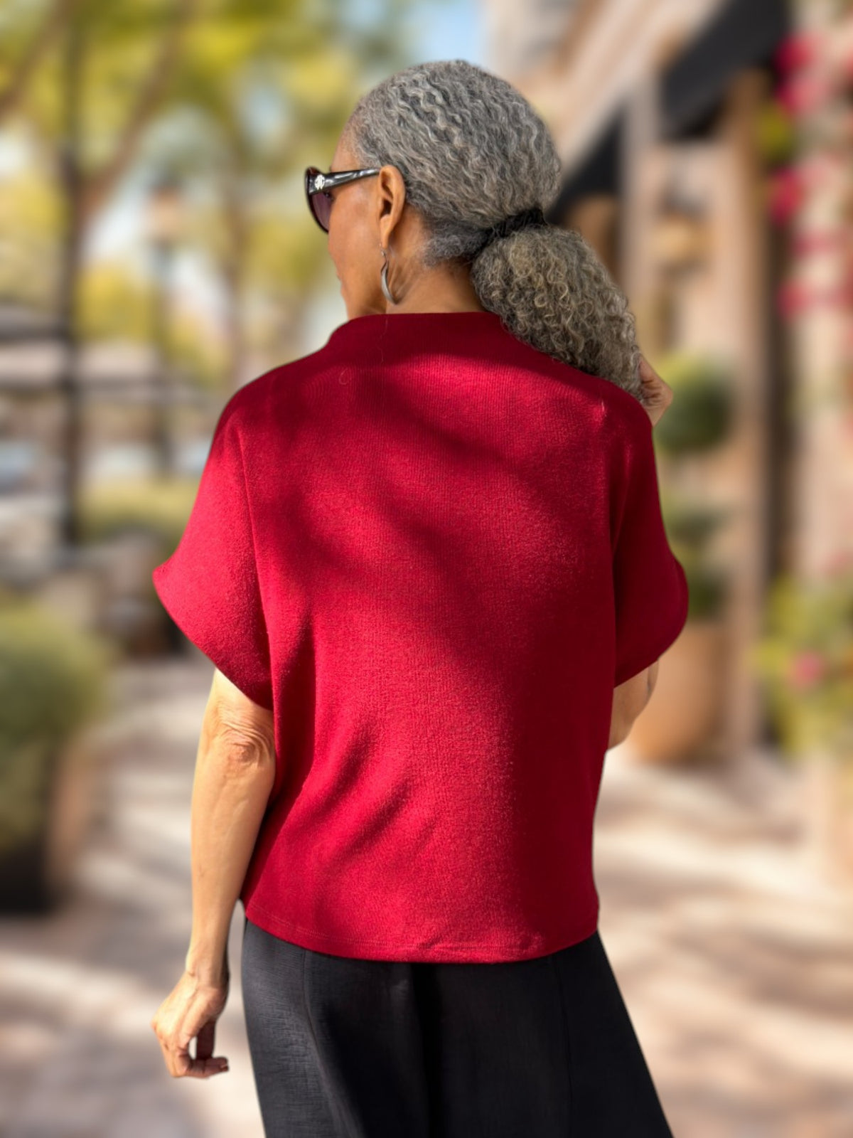 Glam - Mock Neck Pullover Knit Top/ Burgundy