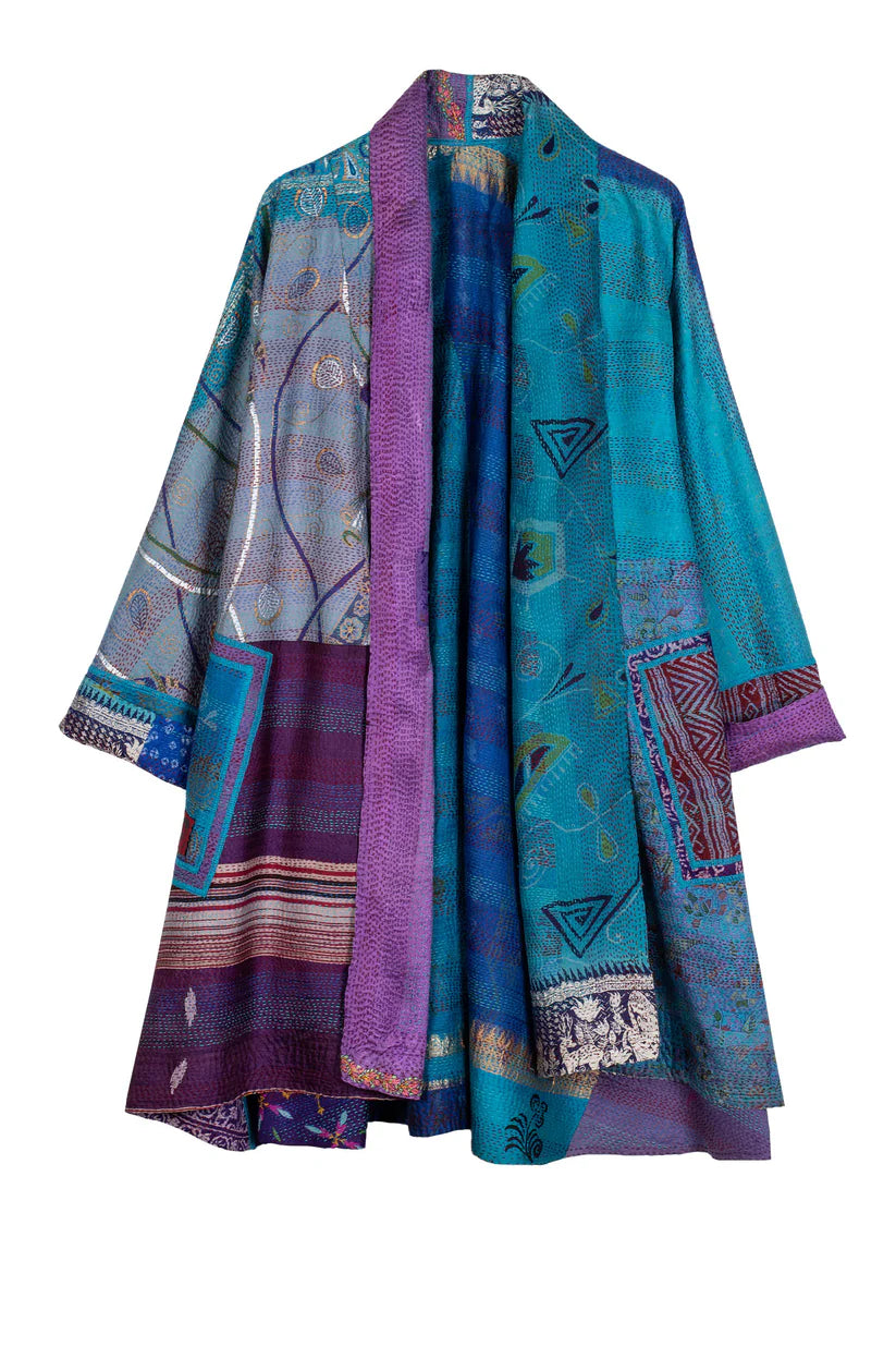 Mieko Mintz- Vintage Silk Kantha Kimono Long Jacket