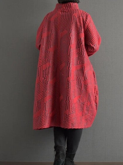 Raksa- Geo-Textured Mock Neck Tunic Dress – Red