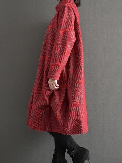 Raksa- Geo-Textured Mock Neck Tunic Dress – Red