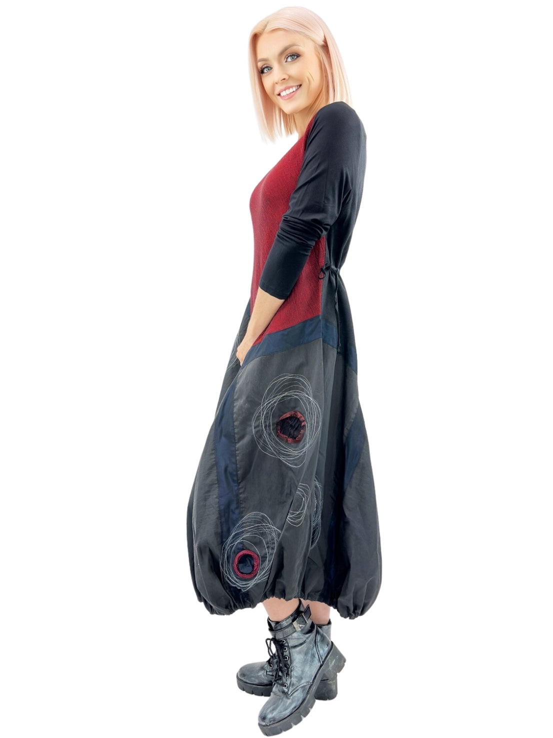 Mara Gibbucci-Burgundy Patchwork Dress