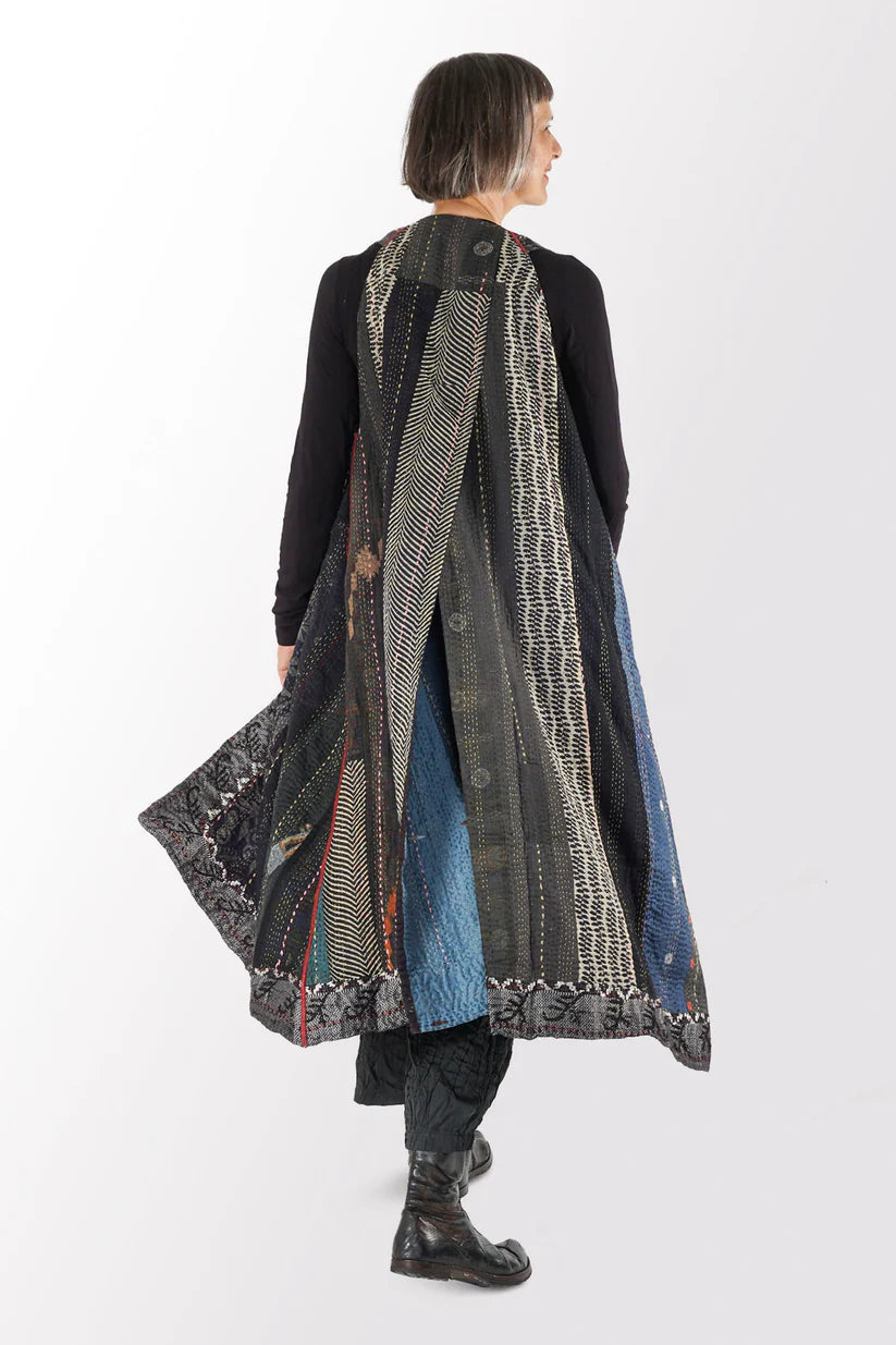 Mieko Mintz- STRIPE RALLIS KANTHA BACK PLEATED VEST MAXI