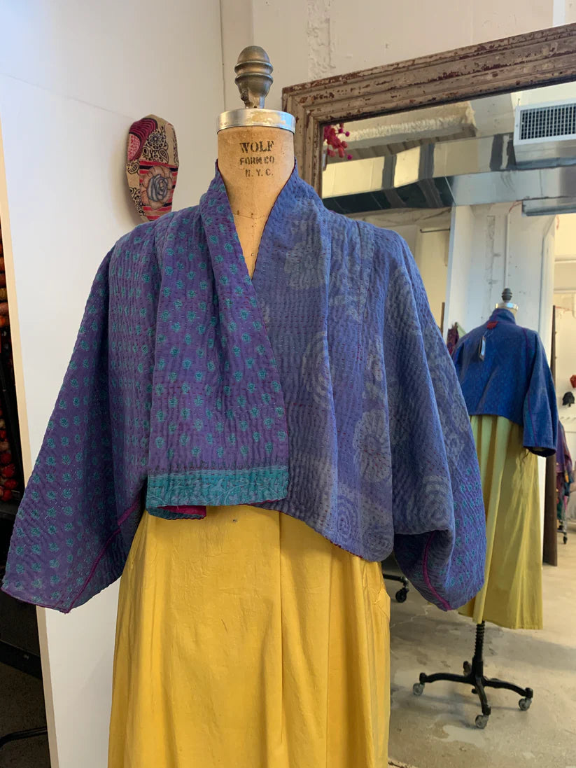 Mieko Mintz- VINTAGE SILK GEORGETTE COTTON KANTHA PUFF SLV. SHRUG