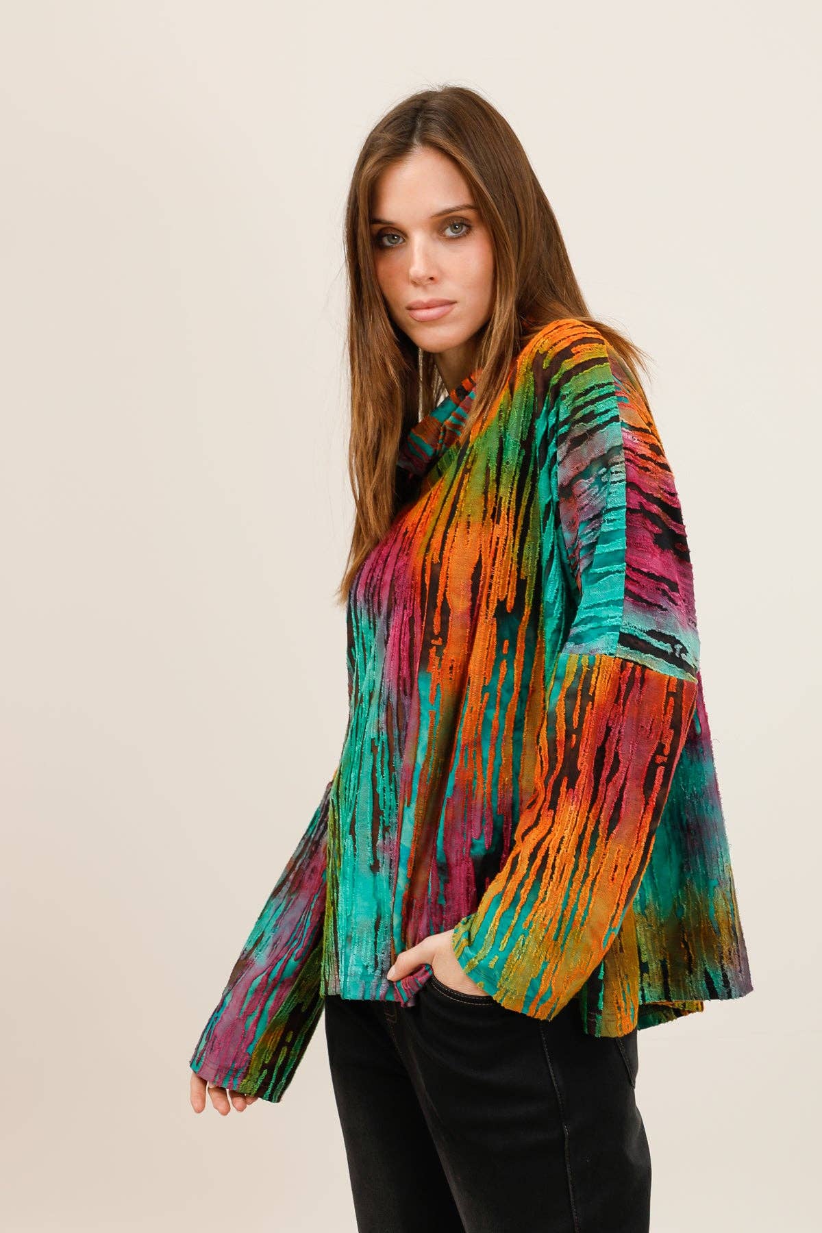 Belle Blue- Abstract Cowl Neck Top