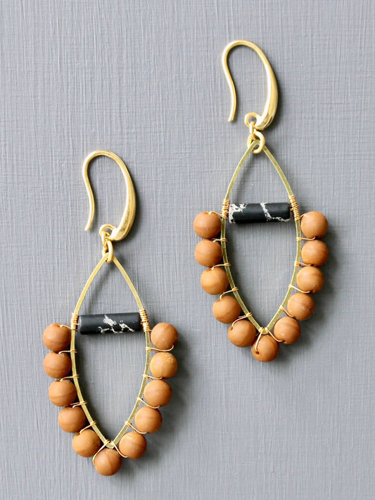 David Aubrey Jewelry - Wire Wrapped Orange and Black Earrings