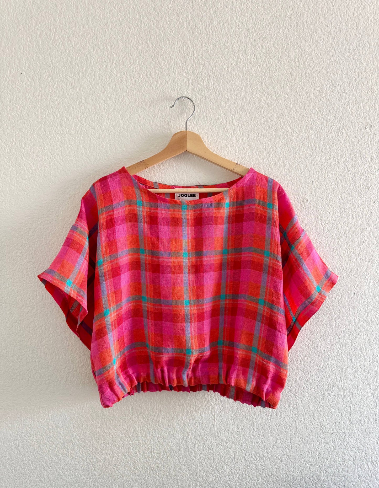Joolee - Pink Check Linen Top