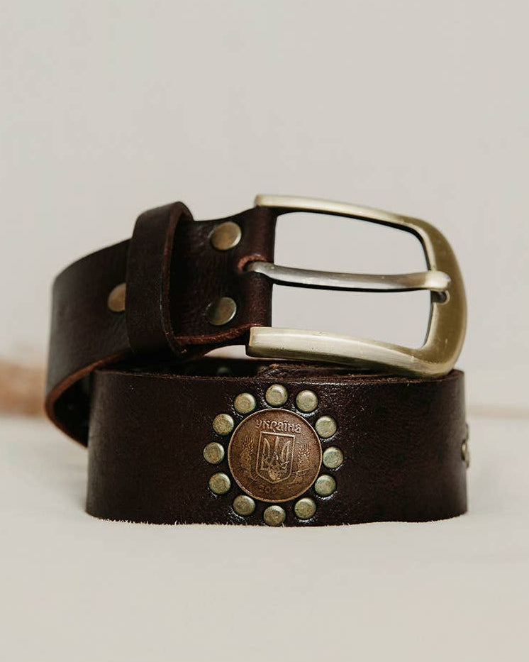 Lula Natura - Dark Brown Leather Belt w Coins