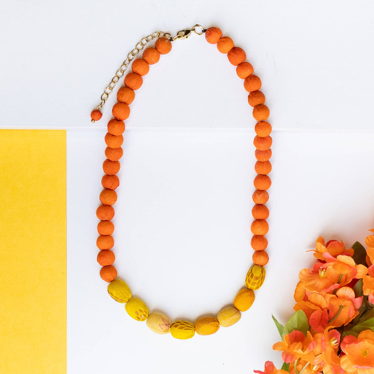 WorldFinds - Kantha Couplet Necklace | Orange/Yellow