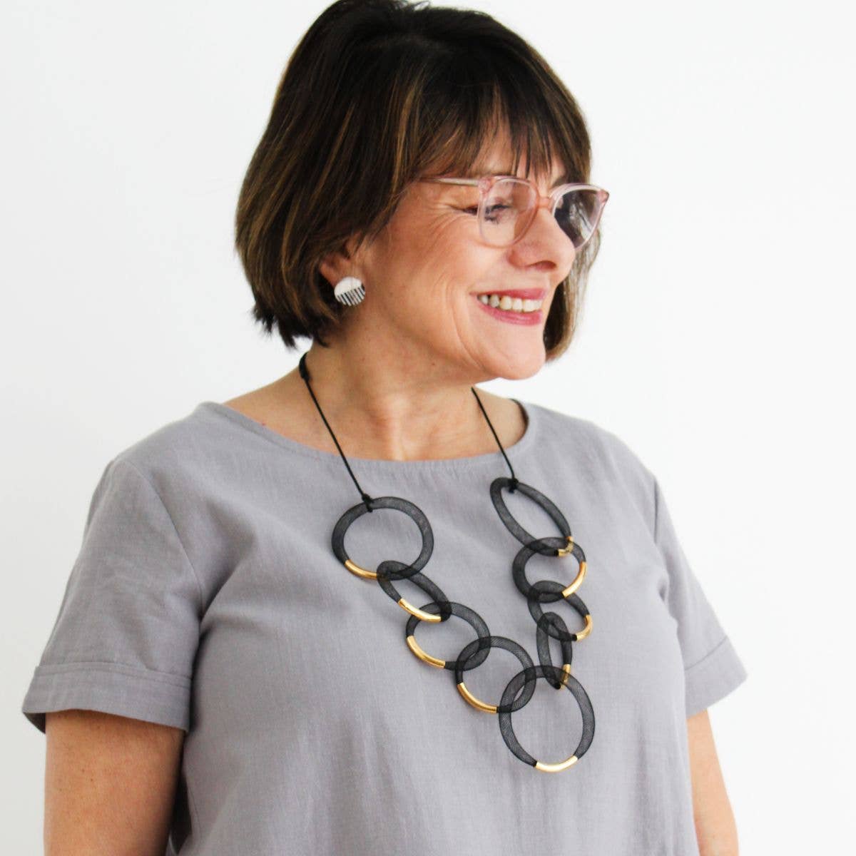 Sylca Designs - Black and Gold Mesh Statement Necklace