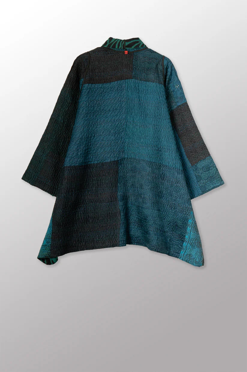 Mieko Mintz- EMERALD GREEN KANTHA A-LINE JACKET