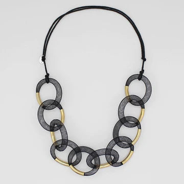 Sylca Designs - Black and Gold Mesh Link Statement Necklace