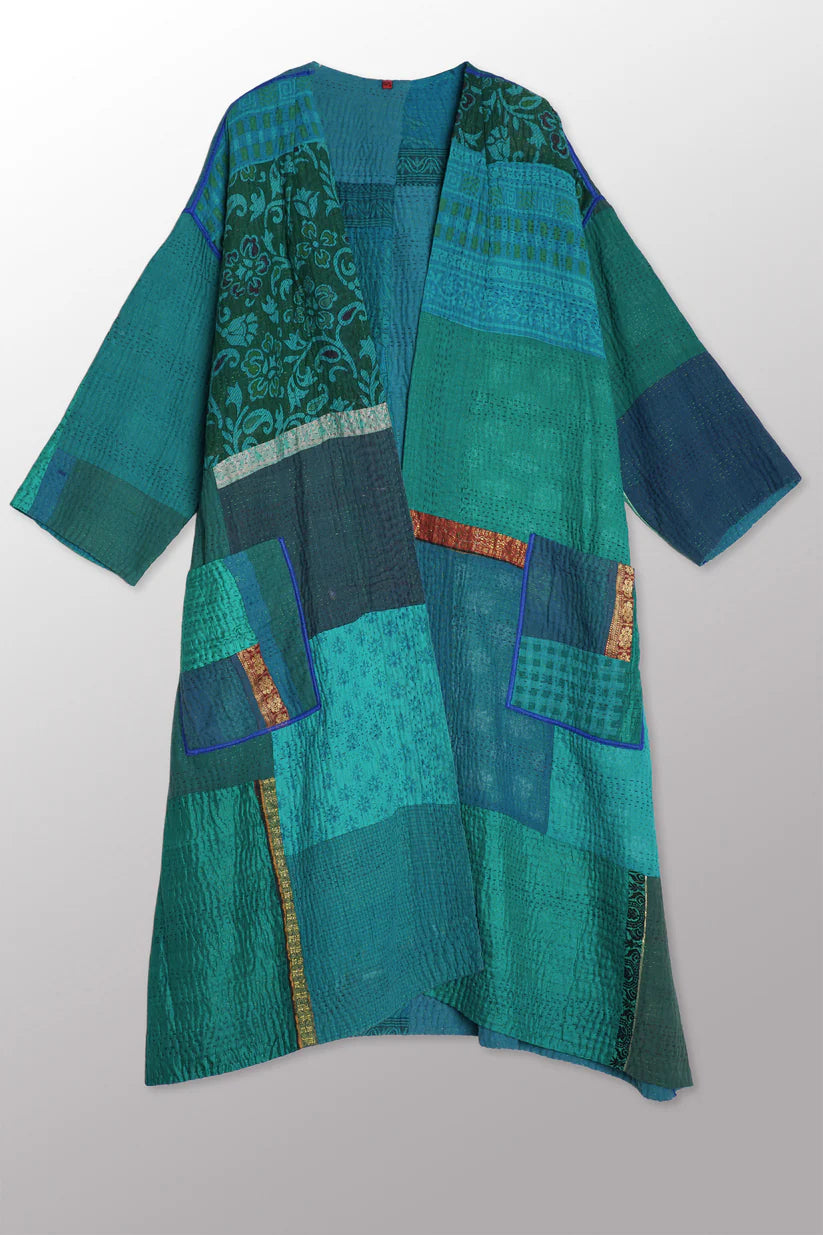 Mieko Mintz- COTTON SILK SW PATCH KANTHA LONG DUSTER