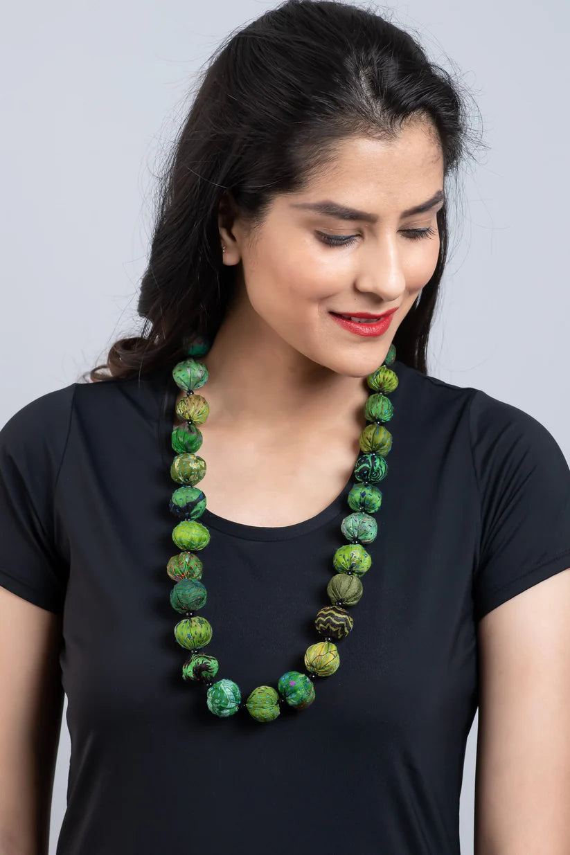 Mieko Mintz- VINTAGE SILK KANTHA SMALL NUTS MEDIUM NECKLACE