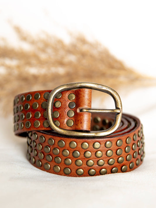 Lula Natura - Light Brown Leather Belt w Studs