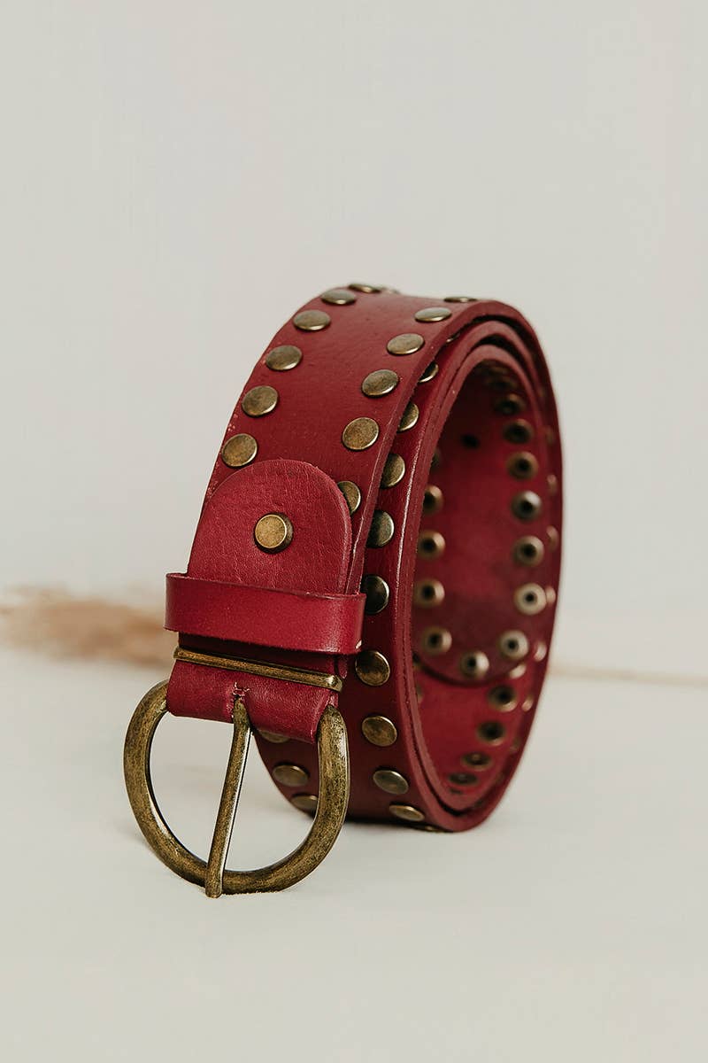 Lula Natura - Burgundy Leather Belt Cirius Stud