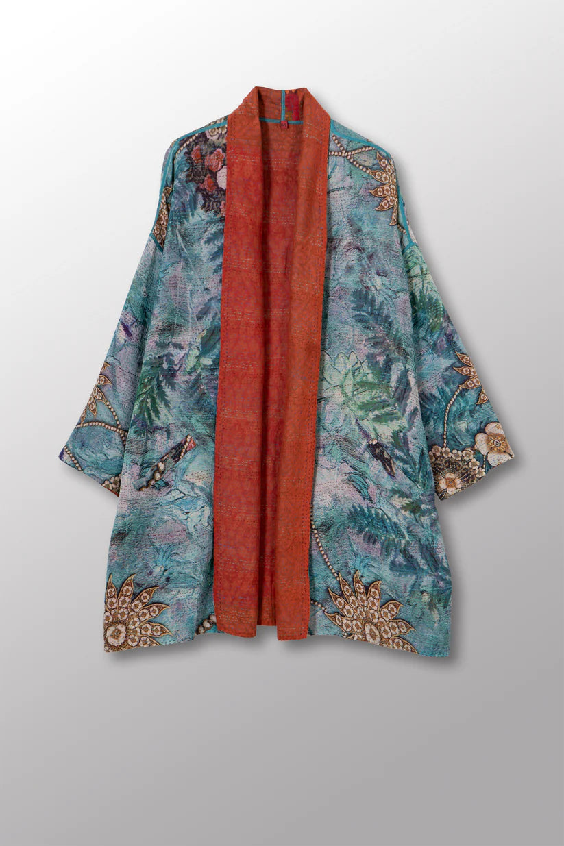 Mieko Mintz- VINTAGE SILK GEORGETTE COTTON KANTHA HAORI JACKET