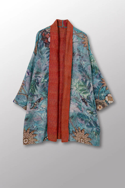 Mieko Mintz- VINTAGE SILK GEORGETTE COTTON KANTHA HAORI JACKET