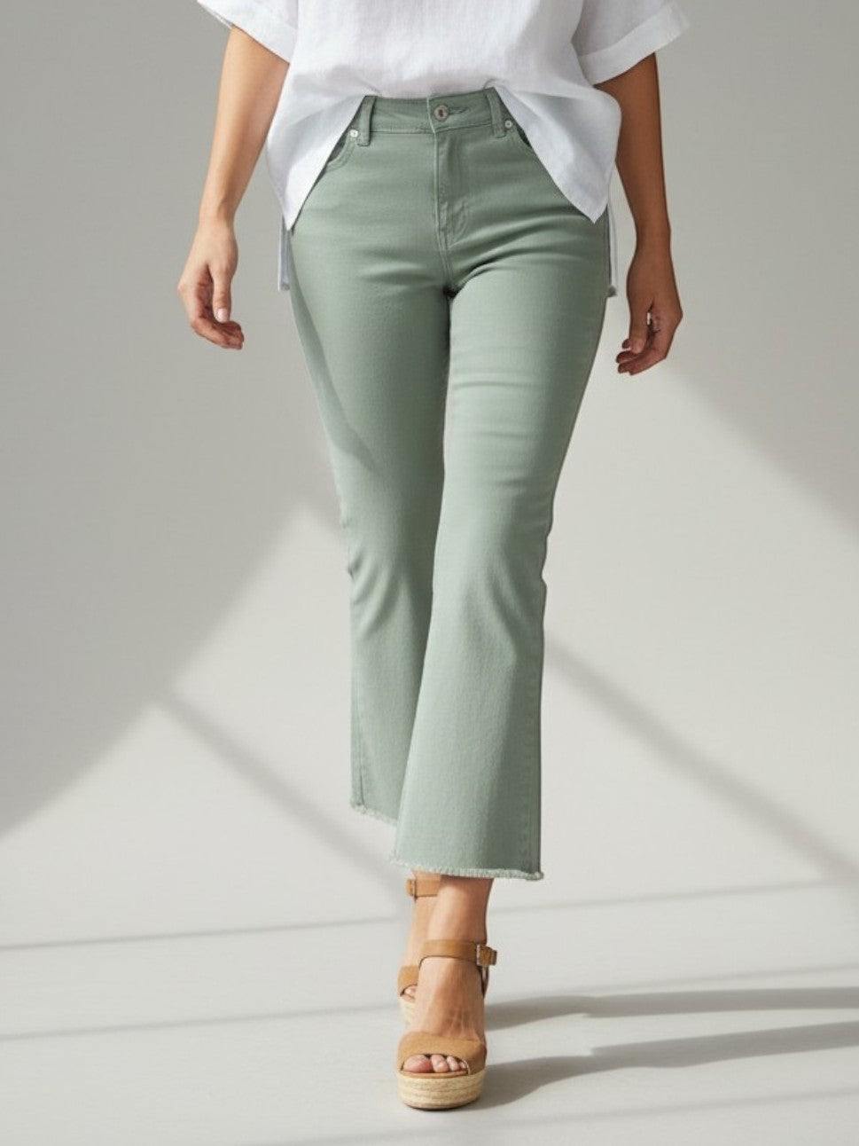 La Miel - Raw Hem Flare Pants/ Dusty Mint