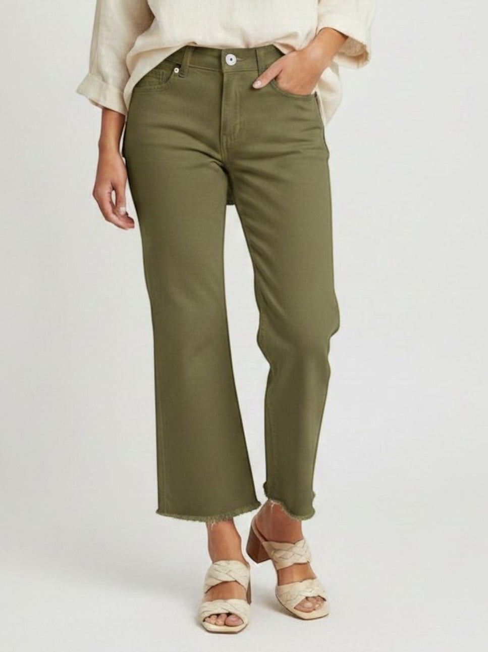 La Miel - Raw Hem Flare Pants/ Fade Olive