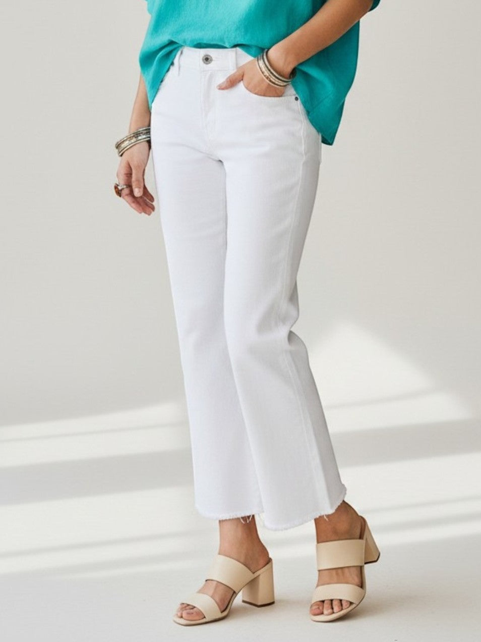 La Miel - Raw Hem Flare Pants/ White
